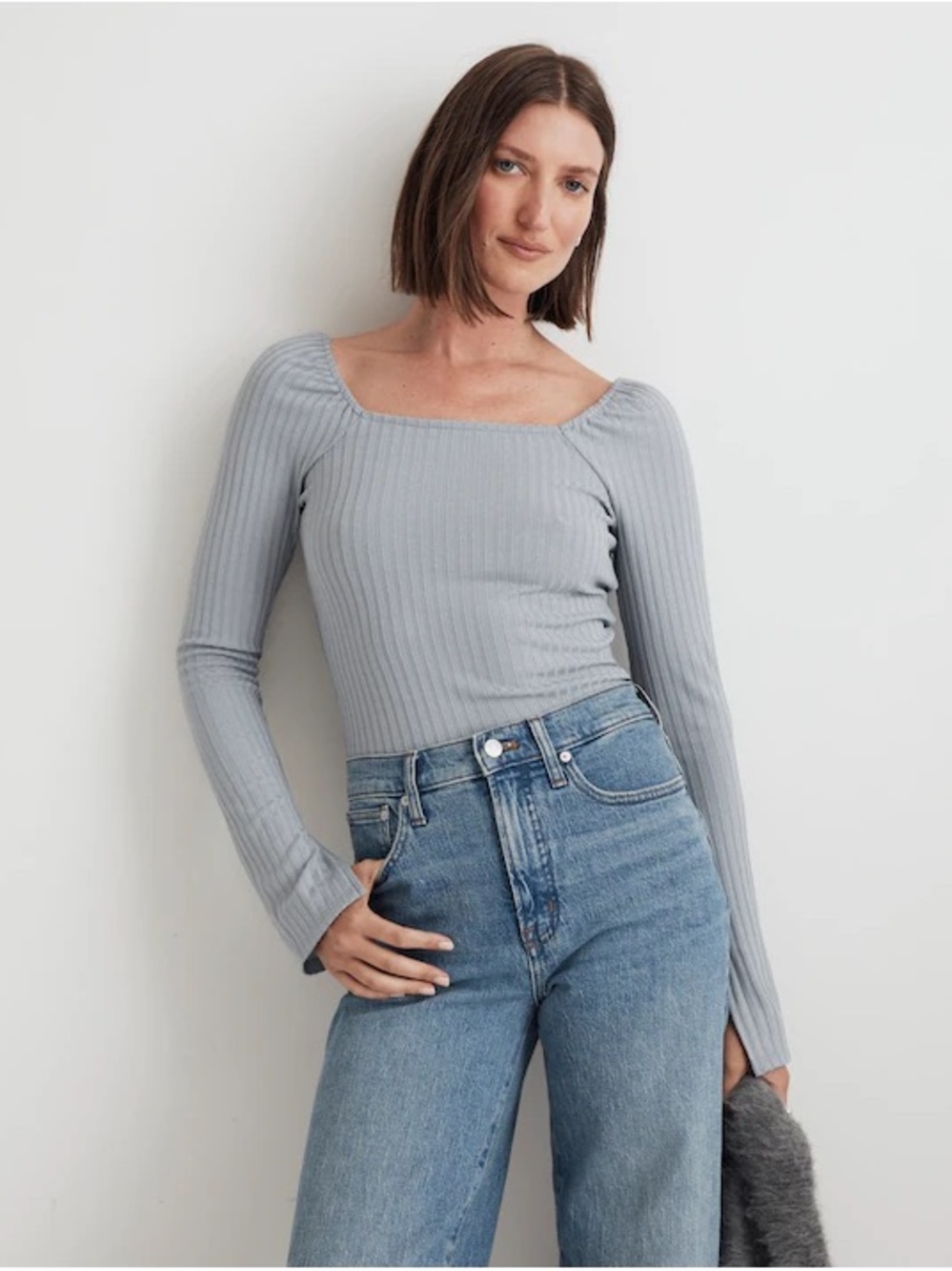 Madewell Ribbed Square-Neck Long Sleeve Tee - Craft Blue